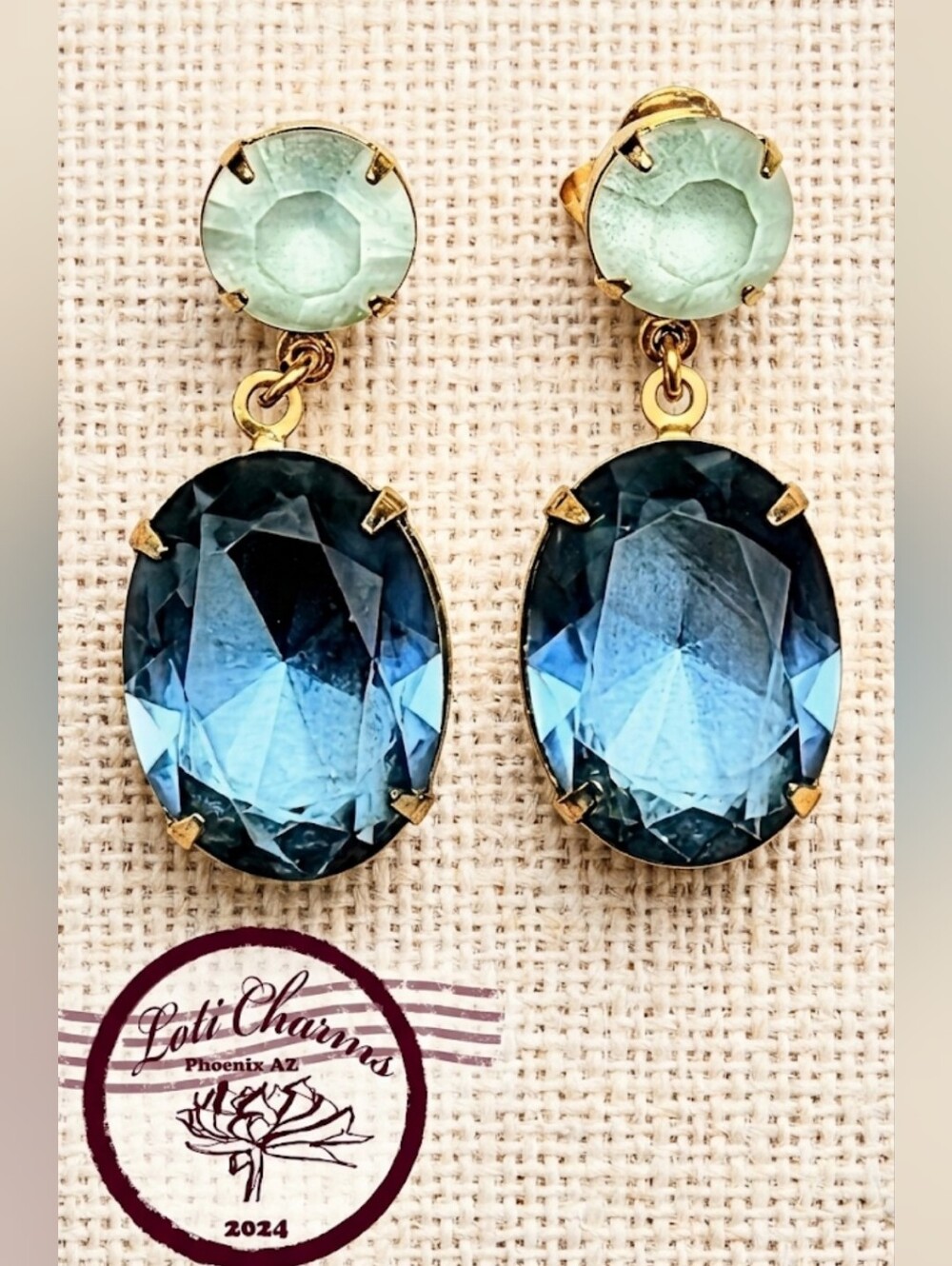Superior Minimalist Frosty Blue Crystal & Glass Drop Gold Plated Earrings